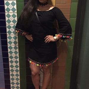 Black off the shoulder colorful tassel